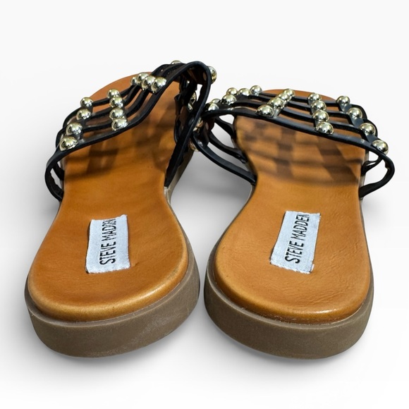 Steve Madden Skyler Black Studded Cage Slide Sandals Size 9 Gold Studs - Picture 5 of 9